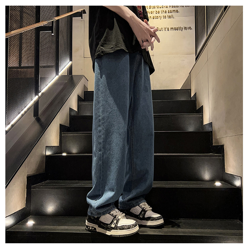 黑灰色男款春季牛仔裤港风cec宽松阔腿裤潮牌复古直筒休闲长裤子详情10