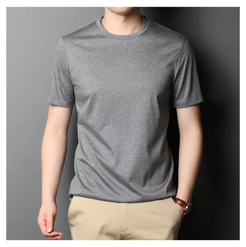 A new short-sleeved T-shirt for men made of mulberry silk in summer, with a round neck and solid color. It is a simple and thin Korean-style trendy base layer made of silk pic 42