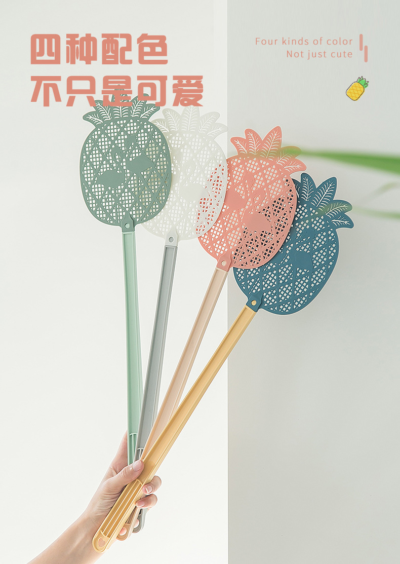 Cute household simple cartoon pineapple plastic long-handled large, thickened personalized mosquito swatter wholesale pic 6