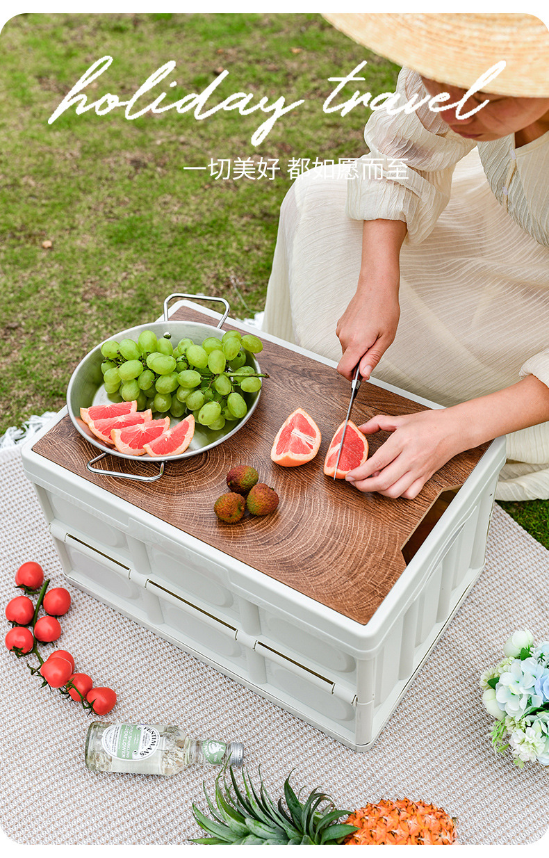 Outdoor camping folding storage box, household wooden cover car trunk storage box, Korean creative organizing box pic 22