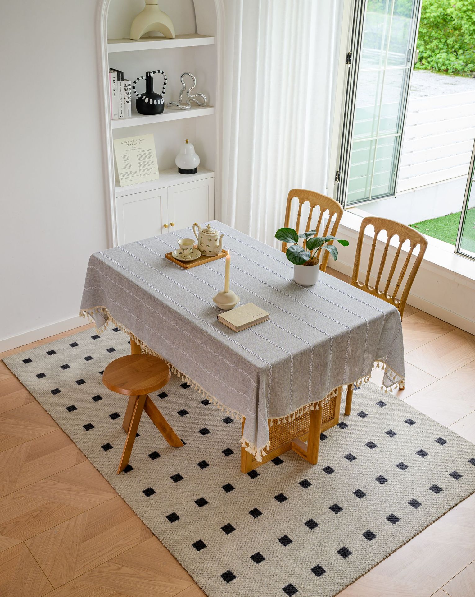 Cross-border three-dimensional embroidered striped tablecloth, popular black solid color, white cotton and linen tablecloth cover, fabric outdoor party pic 72