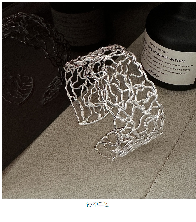 925纯银韩国东大门原单复古线条手环韩系简约时尚款镂空线条手镯详情1