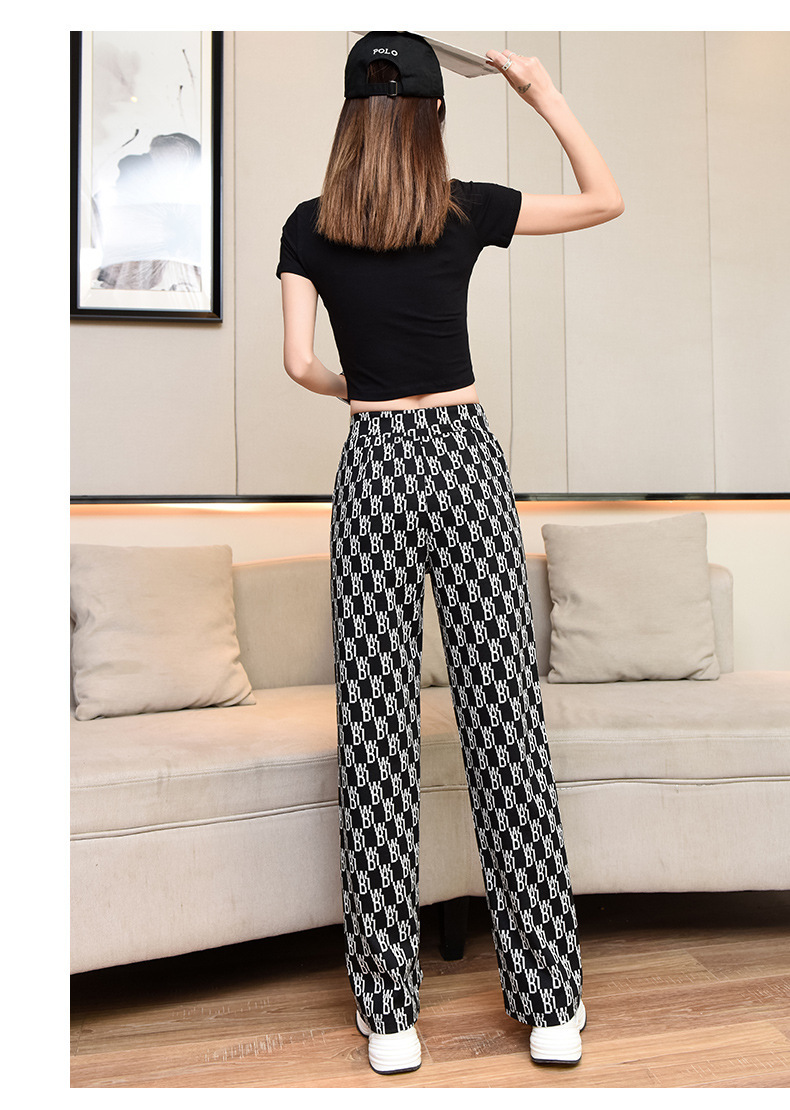 Wide-leg pants for women in 2021, high-waisted and slimming casual pants, spring and autumn Korean style letter loose straight-leg pants, long pants trend pic 21