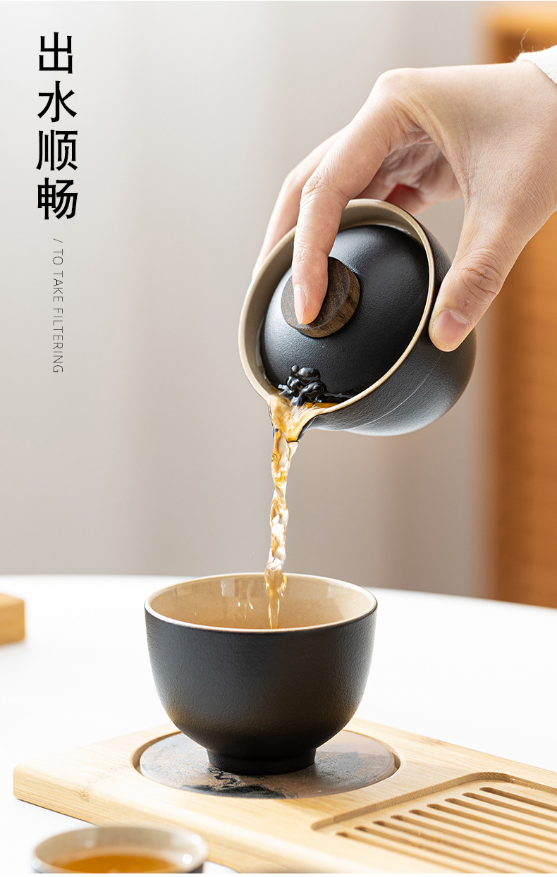 Travel tea set, quick guest cup, one pot, three cups, portable covered bowl, small set, outdoor kung fu set, tea brewing advertising gift pic 35