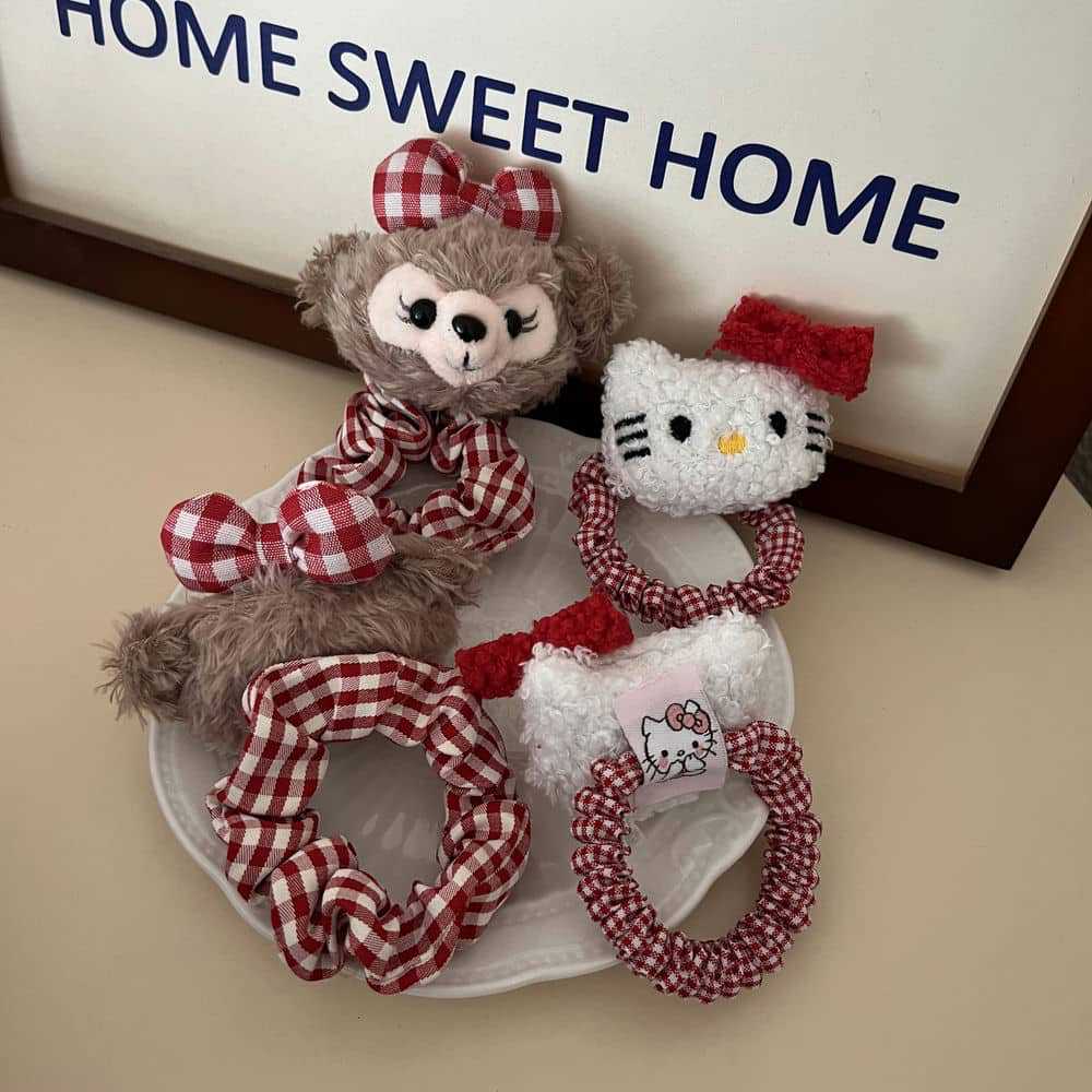 Cute Duffy bear Shirley Rose hair band, red checkered bow, large intestine hair band pic 17