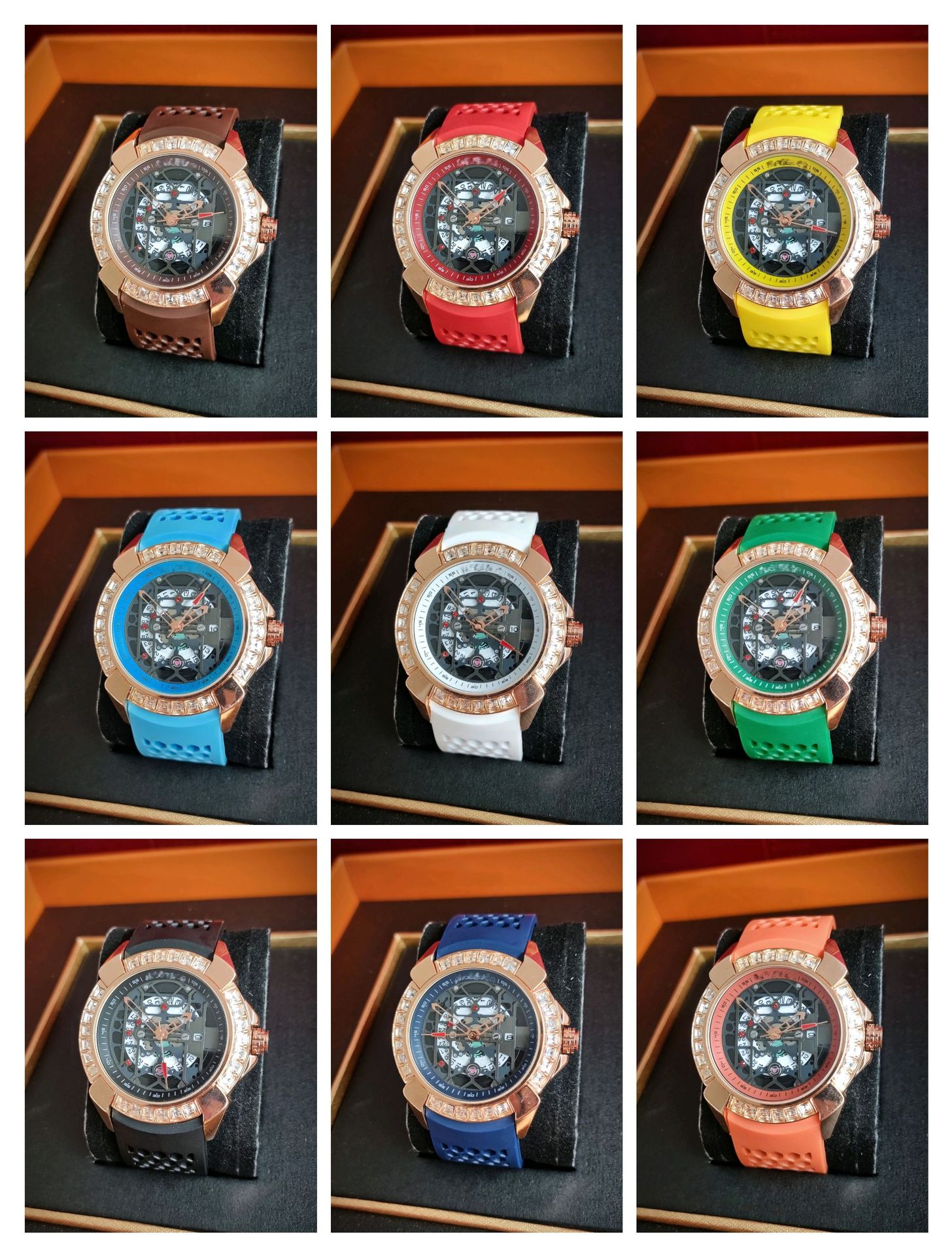 捷克豹同款男士三针石英手表潮流镂空日历镶钻表时尚炫酷腕表批发详情4