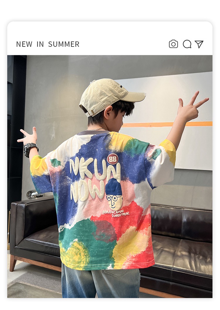 儿童装男童夏装T恤纯棉短袖2024新款中大童夏季男孩夏款潮牌上衣t详情1