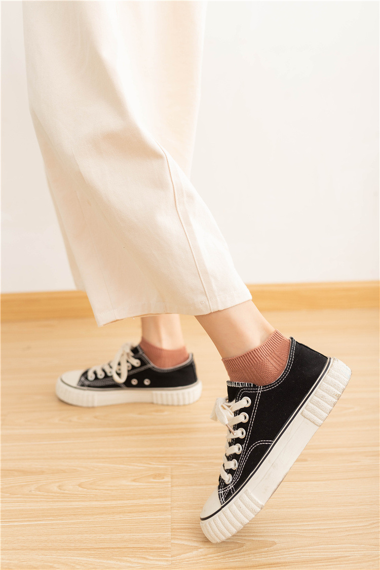 双针女士船袜 纯色日韩系学院风浅口女袜子全棉纯色百搭低帮棉袜详情21