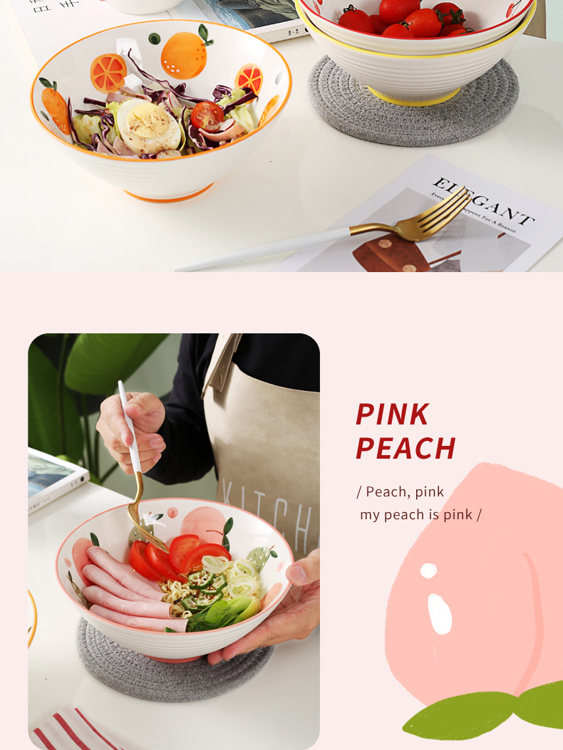 ins创意日式陶瓷沙拉碗家用大号网红泡面碗喇叭碗斗笠碗手绘餐具详情12