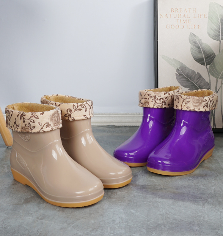 雨鞋女短筒春秋休闲韩版加棉保暖可拆洗车厨房厚底浅口低帮水靴女详情3