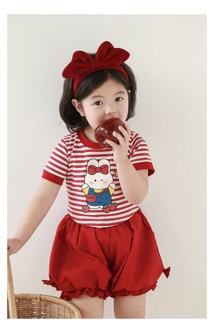 吾里卜一 女童小兔印花半袖T恤2024夏季儿童甜美可爱撞色短袖体恤详情26