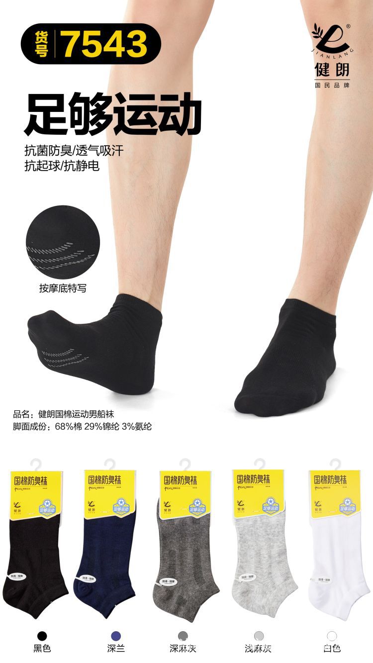 健朗春夏款男袜精梳棉船袜薄款透气隐形袜吸汗防臭广东袜盒装详情22