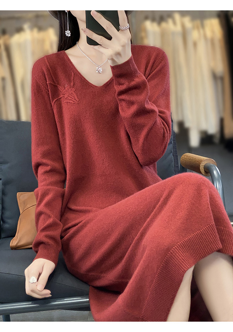 Новое элегантное платье с вырезом V-воротничковой вышивкой, осеннее и зимнее pic 31
