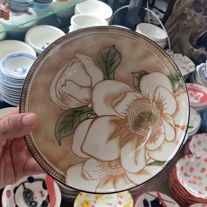 Japanese camellia ceramic bowls, plates and tableware, household rice bowls, large soup bowls, vegetable plates, popular retro bowls and plates, can be microwaved pic 9