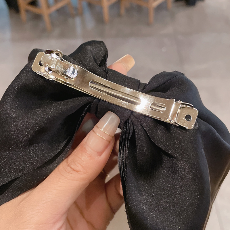 French-style black silk satin, extra-large bow ribbon hair clip, spring clip, back of the head, claw clip hair clip headwear pic 14