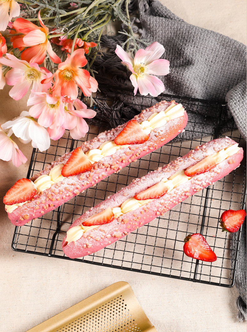 金色法棍模具不粘3槽大号法棒模亚马逊波浪法条式长条面包烤盘架详情9