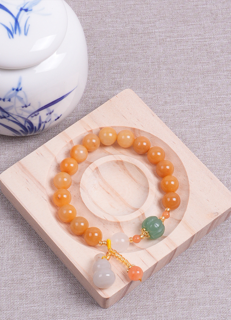 彩色民族风新疆和田天然金丝玉南瓜珠手链多彩葫芦吊坠手串女手环详情7