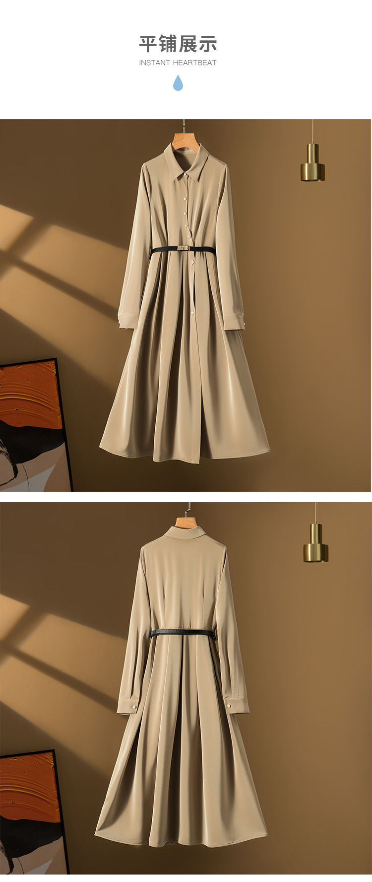 高珂2023早春新款法式赫本风连衣裙重磅不规则门襟高腰百搭连衣裙详情13