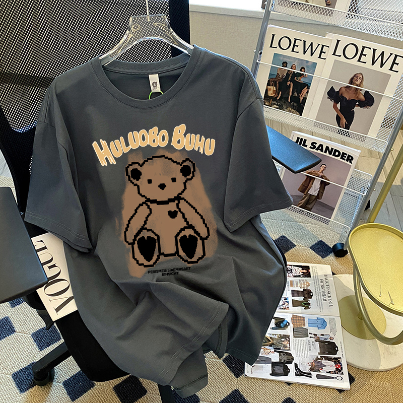 现货小熊纯棉短袖T恤女夏装新款韩版宽松休闲落肩洋气女士半袖详情17