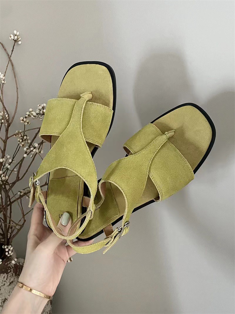 小众设计感真皮平底凉鞋女2024夏新款复古百搭扣带夹脚罗马沙滩鞋详情9