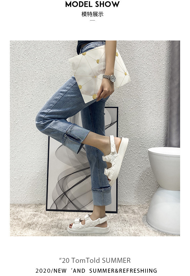 小香风凉鞋女2024新款仙女风真皮魔术贴夏新款百搭平底女鞋ins潮~详情10