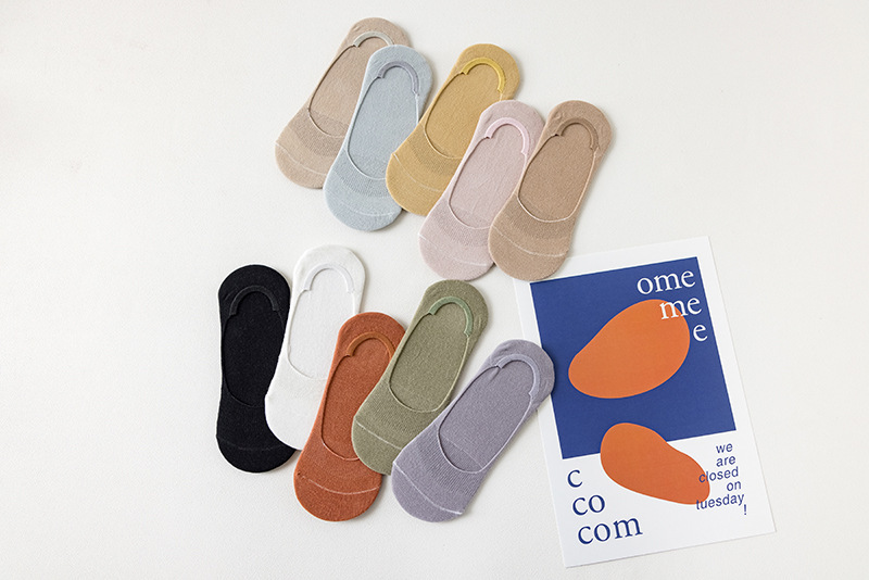 新款女隐形春夏女士袜子纯色防掉跟隐形袜点胶空调袜室内袜脚底袜详情8