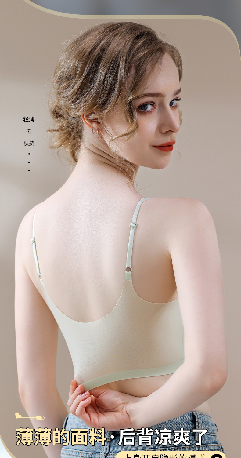 夏季新款冰丝美背吊带裹胸背心文胸女上托固定杯薄款无痕睡眠文胸详情3