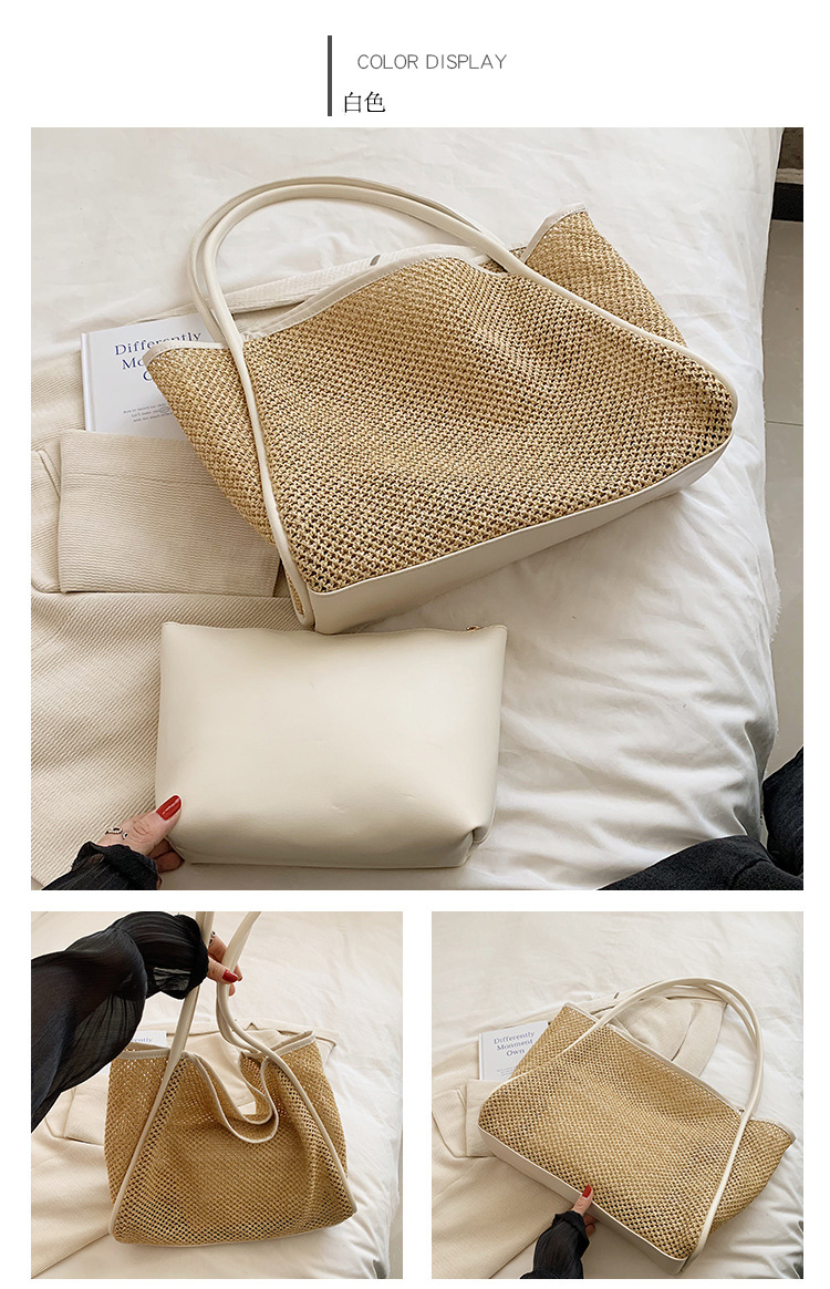 今年流行大容量草编包包女2023新款时尚通勤单肩包夏天编织水桶包详情18