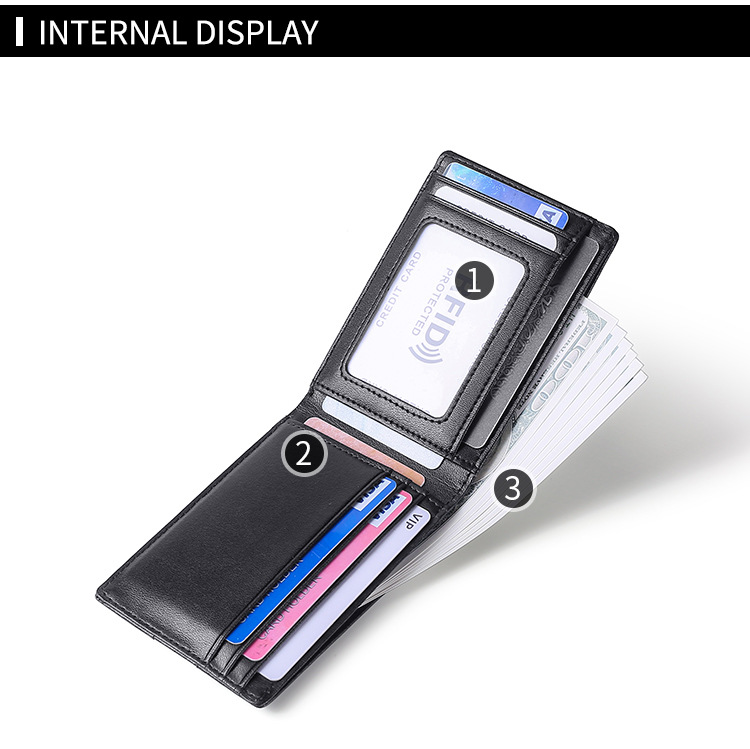 Transfronterizo nuevo estilo europeo y americano de moda para hombres billetera de cuero anti-rfid robo cepillo estilo corto clip de dinero estadounidense mano empuje posición de tarjeta clip de dinero pic 4