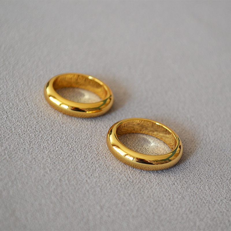 French Celi cold style, simple and fashionable, versatile, layered band, plain surface, aperture, brass gold-plated ring, index finger ring for girls pic 5