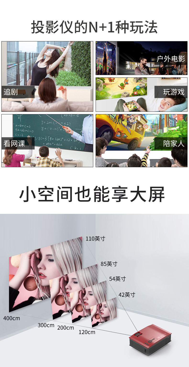JAVAID   UC80D家用高清1080P跨境投影仪迷你微型便携LED手机投影机详情8