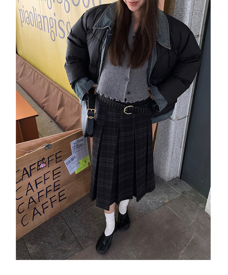 Qumeng DT CLASSIC Retro patchwork fake two-piece denim down jacket for women, 90 white duck down winter coat for women pic 46