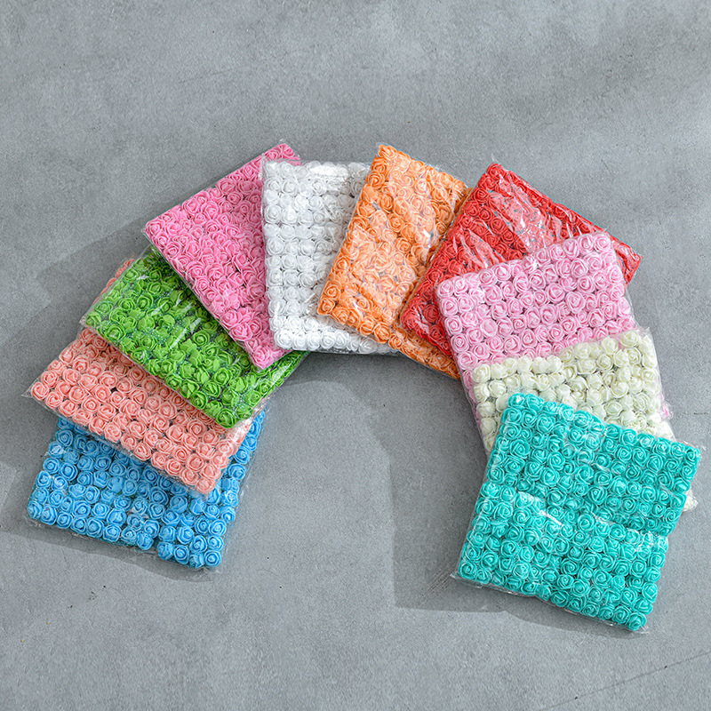 144朵pe泡沫花2.5厘米蕾丝玫瑰花婚庆花环假花新娘手腕花手编配件详情2