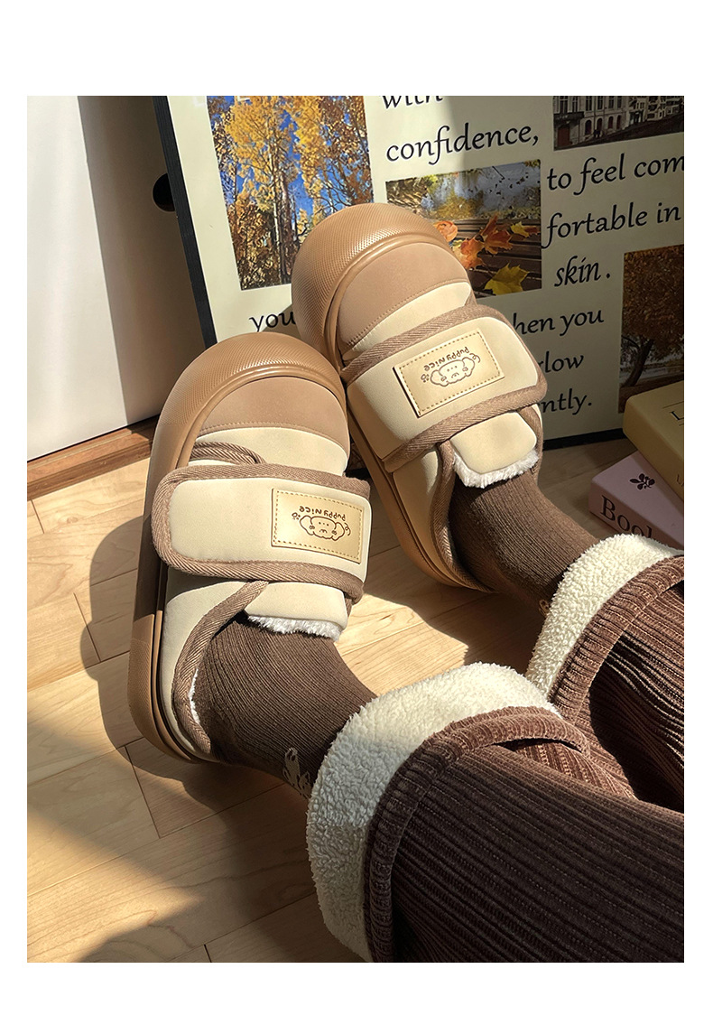 魔术贴棉拖鞋女士冬季2024新款室内家居厚底保暖加绒踩屎感棉拖女详情9