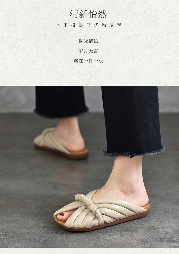 原创小众平底软底拖鞋女夏外穿真皮一字拖鞋鱼嘴皮拖鞋女2024新款详情20