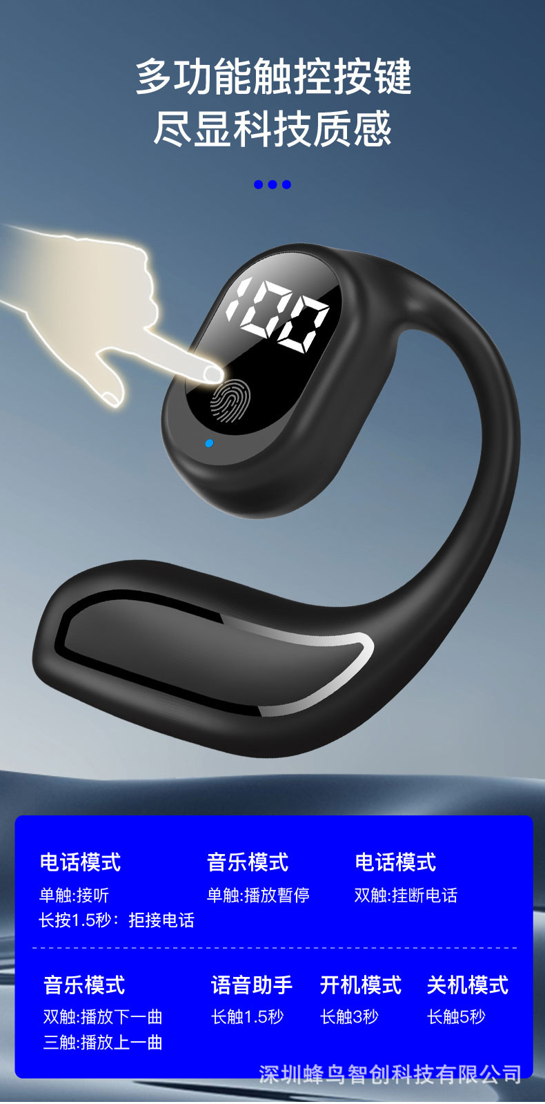 新款降噪无线蓝牙耳机大电量超长续航数显5.3不入耳车载运动耳机详情19
