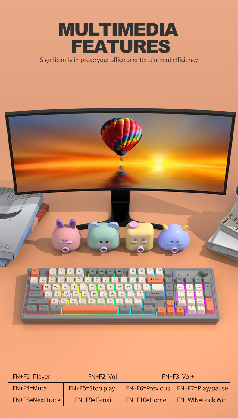 Viper K98 wireless Bluetooth dual-mode mechanical feel keyboard, fashionable color-blocking office luminous gaming computer keyboard pic 28