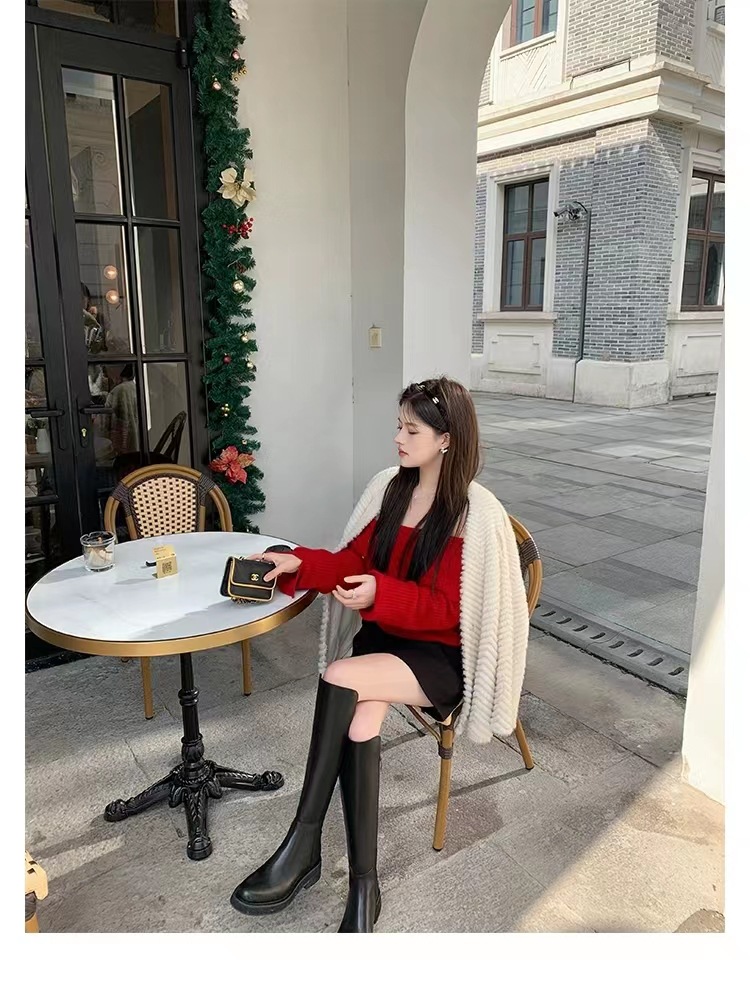 2024秋冬新款厚底小个子长筒靴弹力骑士靴女真皮高筒靴详情44