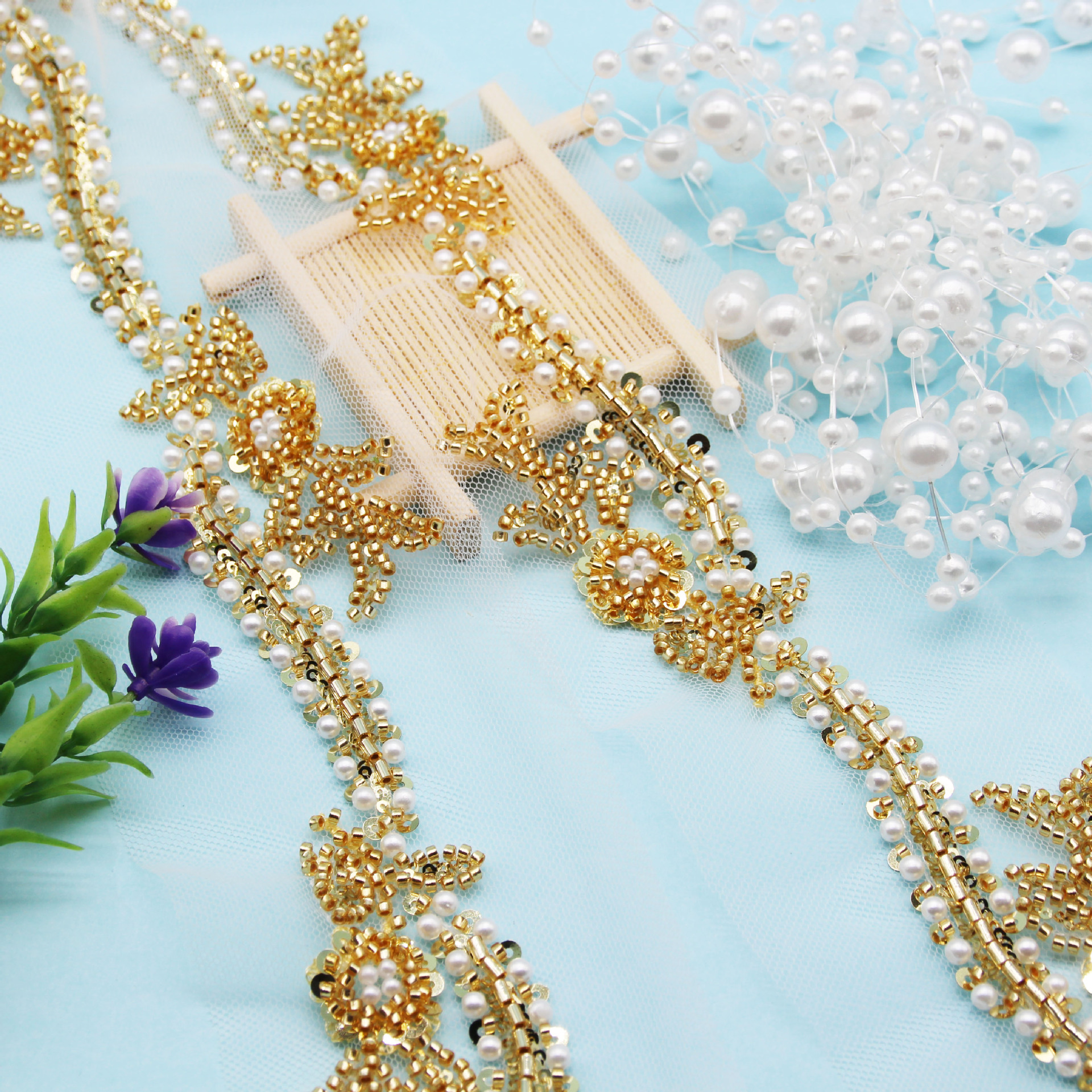 跨境热销手工钉珠花边DIY米珠头饰鞋帽包包珍珠重工蕾丝 服装辅料详情8