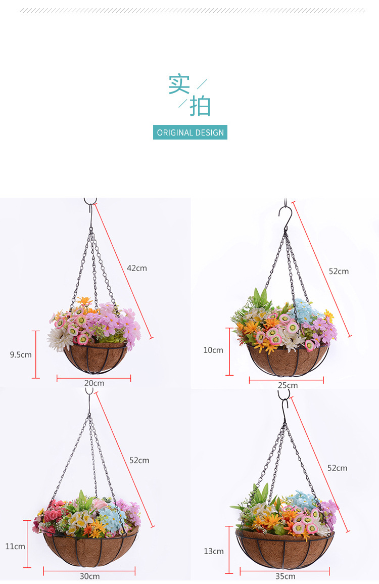 Creative succulent hanging basket flower POTS, home decoration items, balcony coconut palm flower POTS, ironwork hanging decoration, hanging pot flower stand pic 4