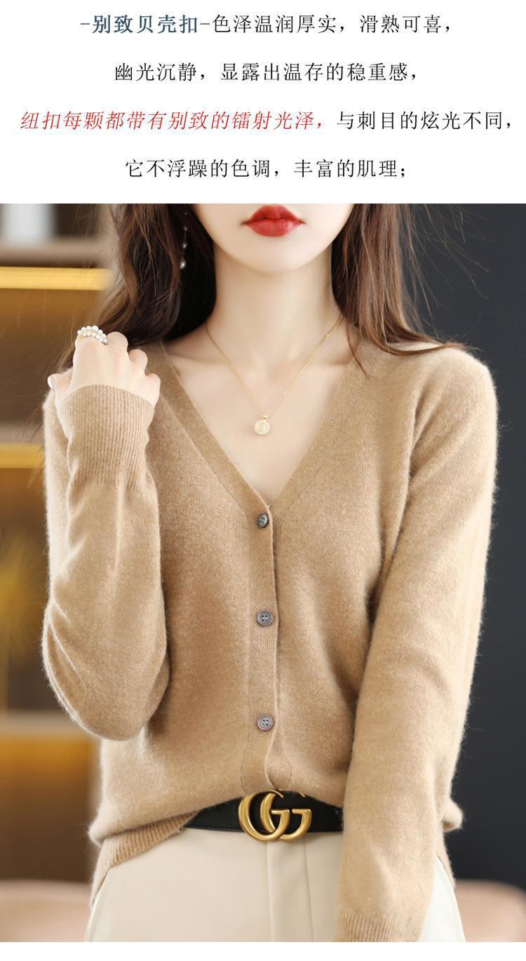 New Spring and autumn knitted cardigan for women, V-neck loose short solid color long-sleeved versatile sweater coat made of wool blend pic 28