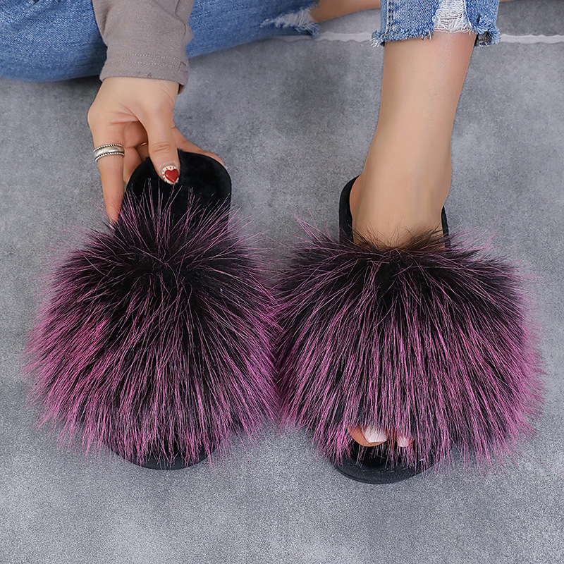 2024新款长毛绒拼色平底毛毛拖鞋女秋冬居家室内地板拖外贸一字拖详情30