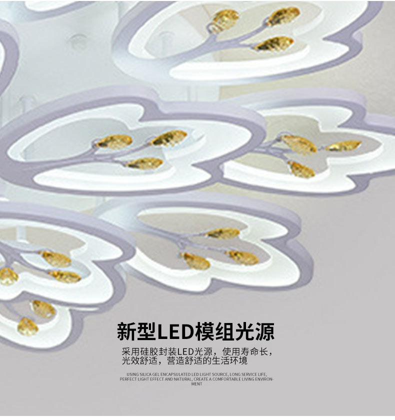 Modern led crystal ceiling lamps, simple and warm living room lamps, bedroom lamps, creative and personalized lighting fixtures, remote control lamps wholesale pic 18