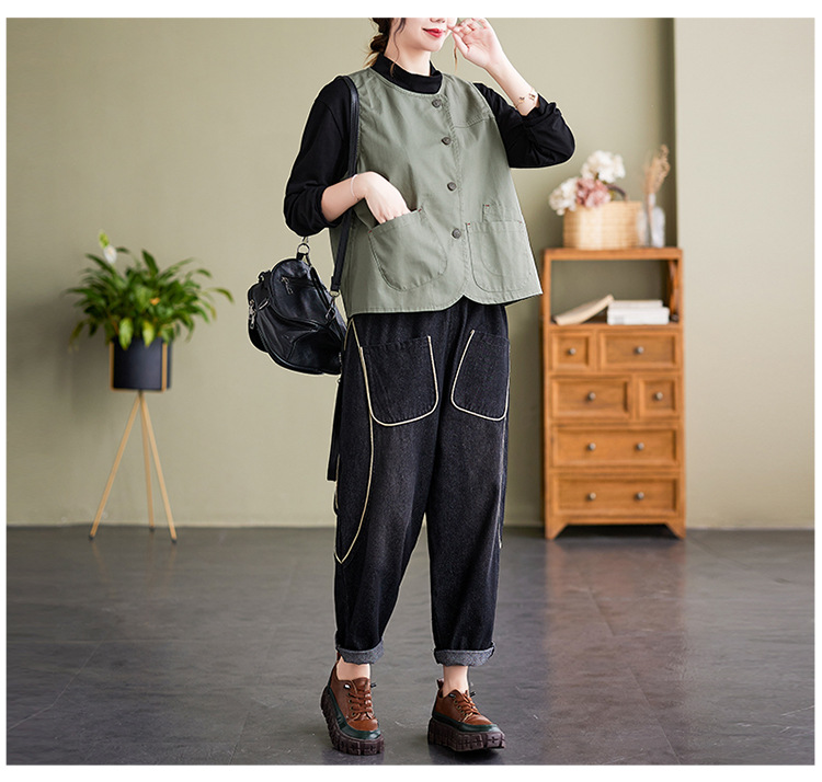 实拍2023年气质百搭小马甲女士春季新品单排扣宽松显瘦无袖马夹详情18