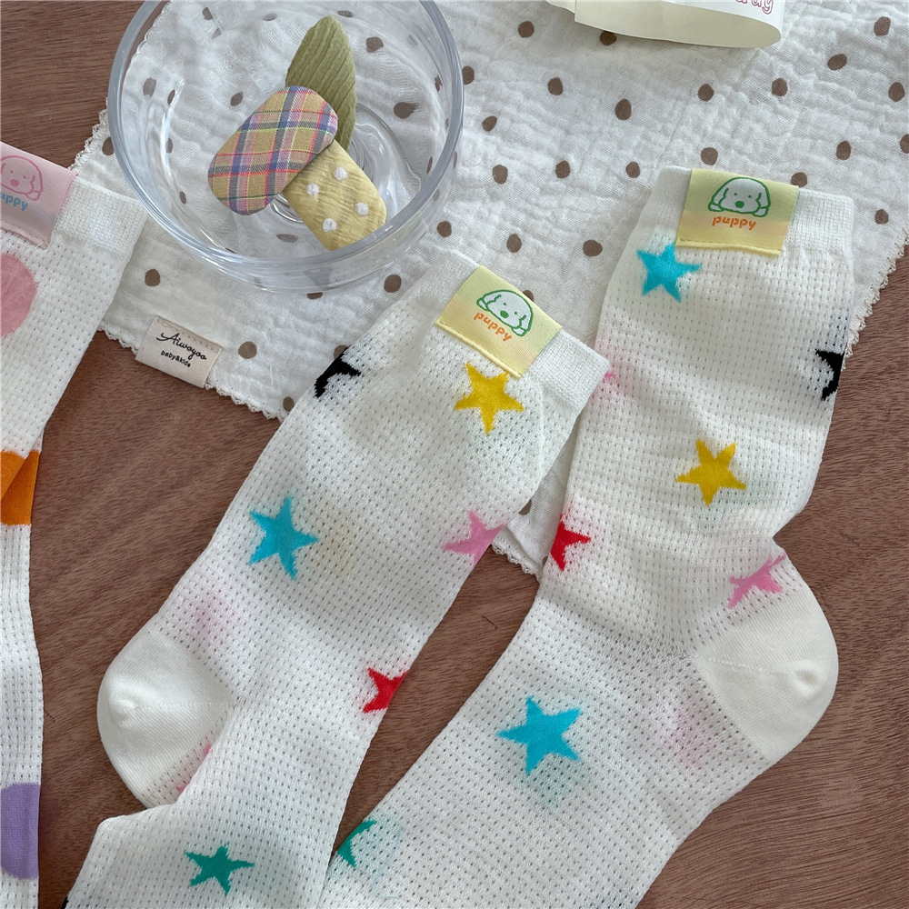 IOULOR薄款puppy狗彩色中筒袜夏季新品堆堆袜透气吸汗袜子批发女详情31