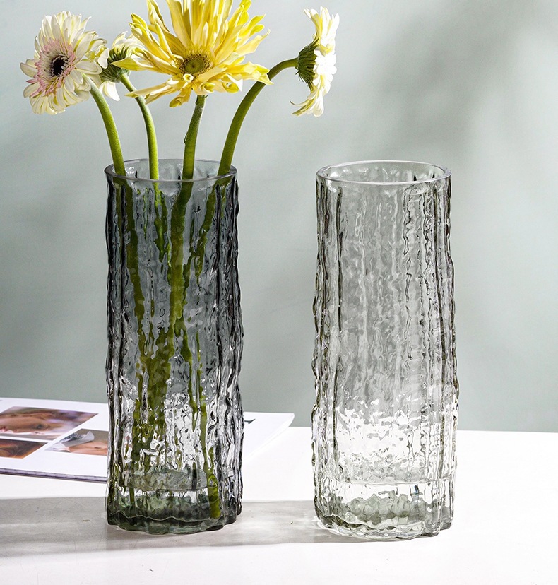 Ins-style transparent glass vase, light luxury glacier rock vase, home dining table decoration item, Nordic vase pic 9