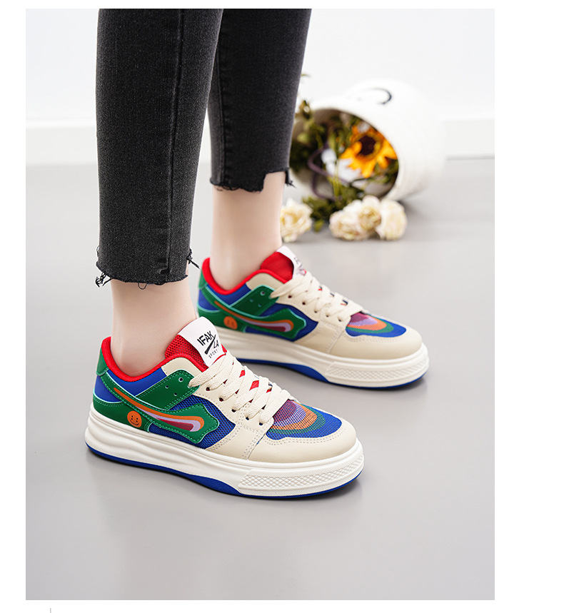 2023新款女鞋网面鸳鸯拼色板鞋春夏平底板鞋女士休闲鞋镂空小白鞋详情12