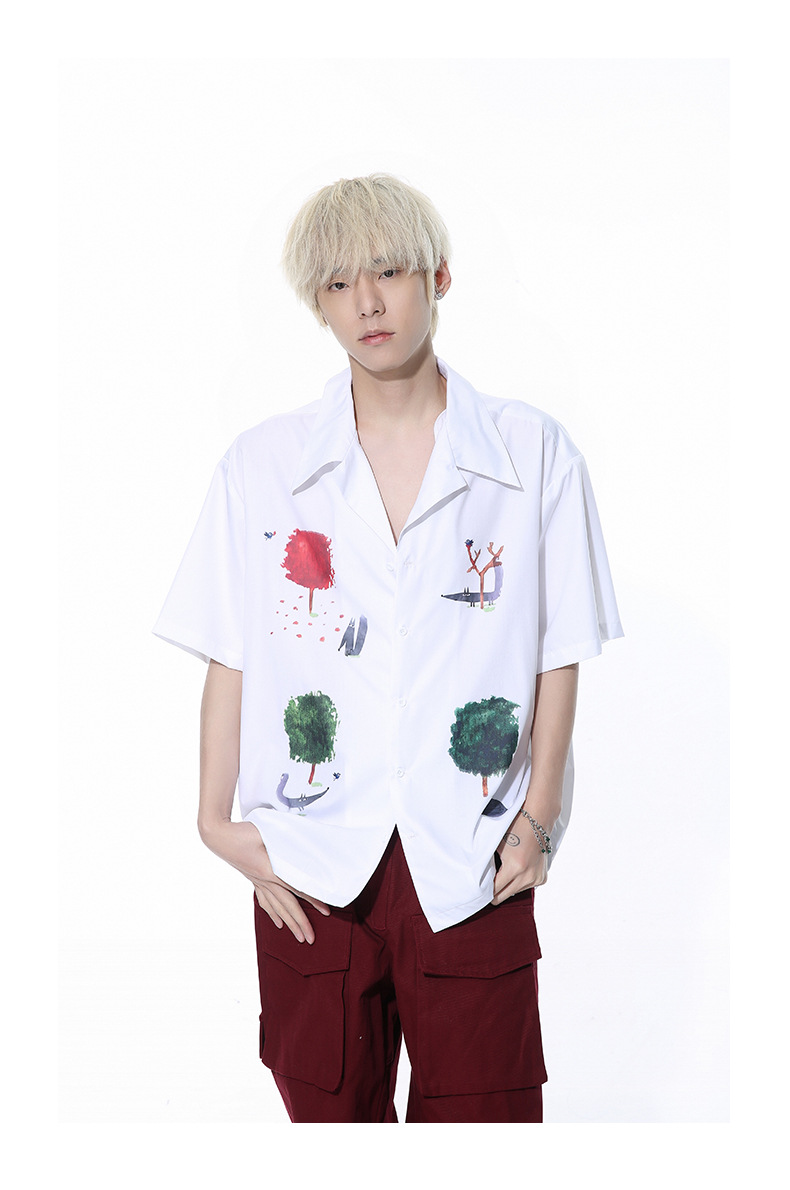 MTLCLOTHES男装|2024春款新品 韩版ootd卡通印花翻领短袖休闲衬衫详情13