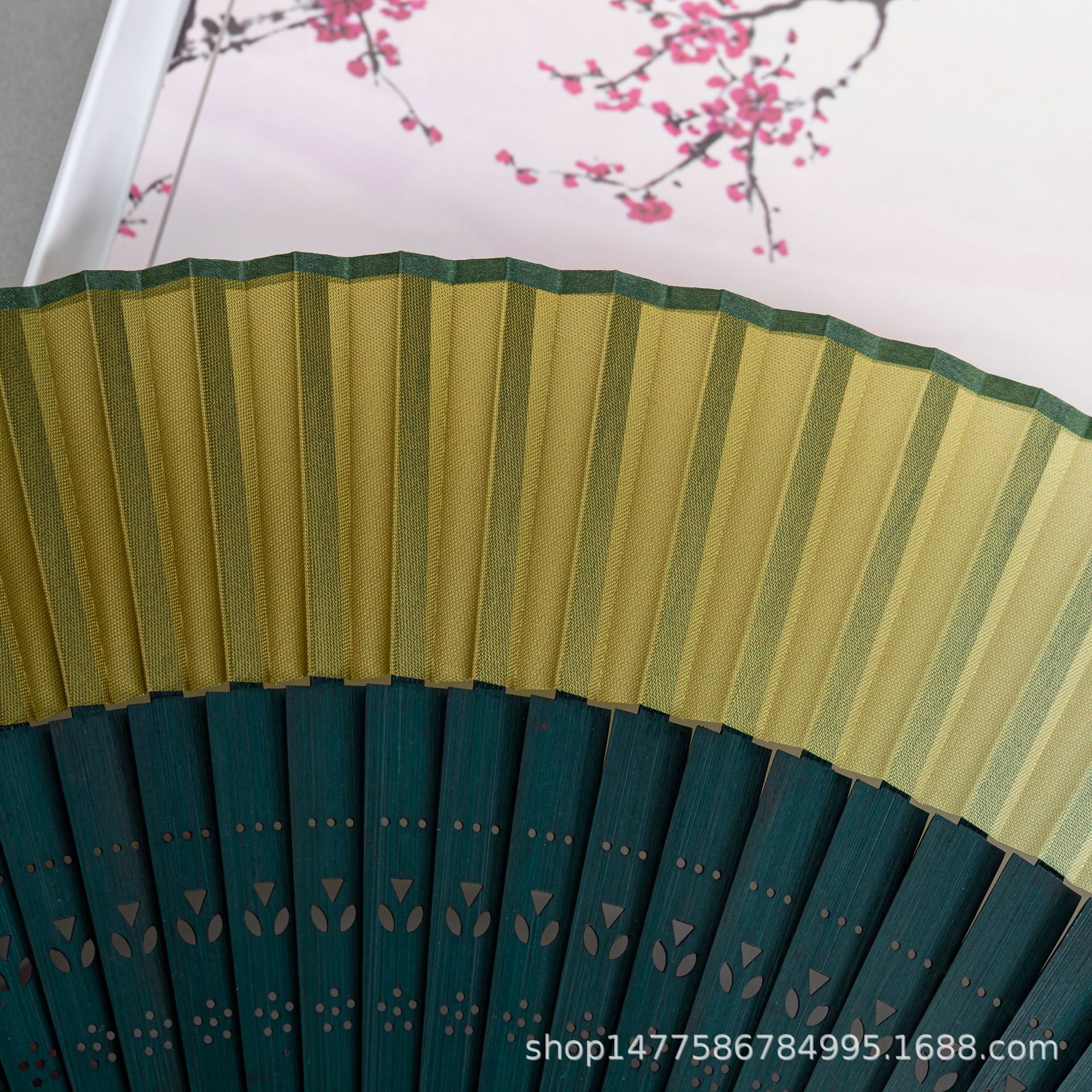 扇子折扇古风女式纯色渐变金绿色夏季随身江户日式和风扇子和服扇详情3