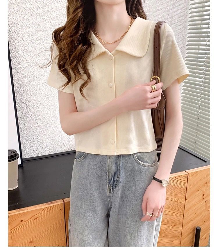 冰丝短袖上衣女2024春夏季新款韩版洋气小清新翻领百搭短款T恤开详情14